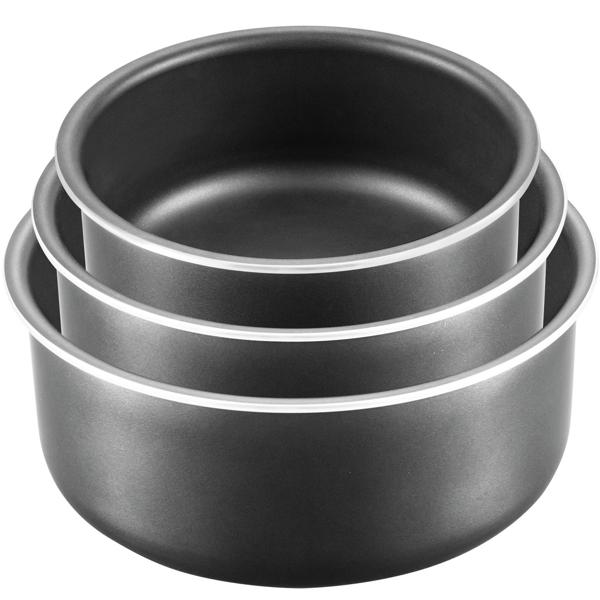 Set de 3 Casseroles Anti-adhésives Noir - Poignée Amovible - Induction, Gaz, Électrique, Céramique, Four - 1.2L, 1.8L, 2.5L - Empilables & Compactes