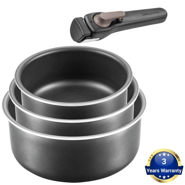 Set de 3 Casseroles Anti-adhésives Noir - Poignée Amovible - Induction, Gaz, Électrique, Céramique, Four - 1.2L, 1.8L, 2.5L - Empilables & Compactes