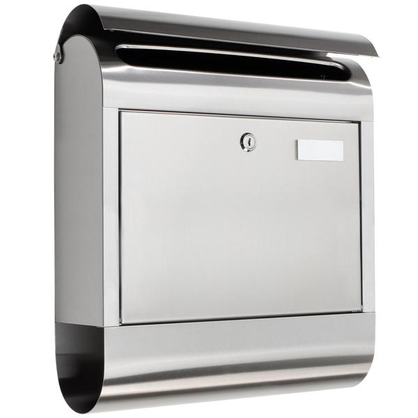 Boîte aux lettres en acier inoxydable avec compartiment à journaux et plaque nominative – système de verrouillage incl. 2 clés – insertion DIN A4 sans pli – kit de montage inclus