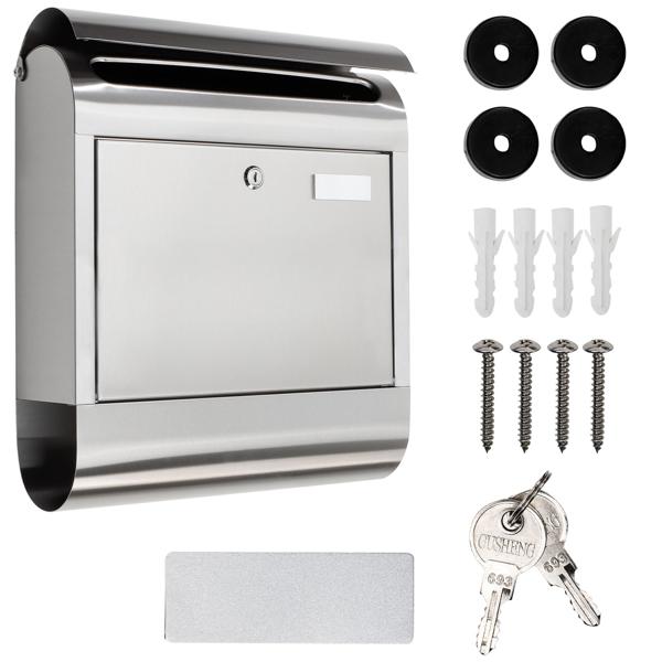 Boîte aux lettres en acier inoxydable avec compartiment à journaux et plaque nominative – système de verrouillage incl. 2 clés – insertion DIN A4 sans pli – kit de montage inclus