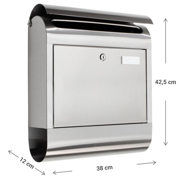 Boîte aux lettres en acier inoxydable avec compartiment à journaux et plaque nominative – système de verrouillage incl. 2 clés – insertion DIN A4 sans pli – kit de montage inclus
