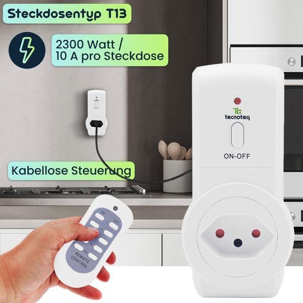 6er-Set Funksteckdosen T13 mit Fernbedienung – kabellose Steuerung für Geräte, hohe Reichweite, energieeffizient & einfach bedienbar, ideal für Zuhause