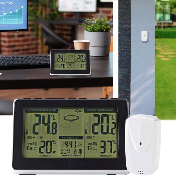 Station Météo Numérique Sans Fil - Capteur Extérieur Multifonction - Affichage LCD - Température Int/Ext, Prévisions Météo & Réveil