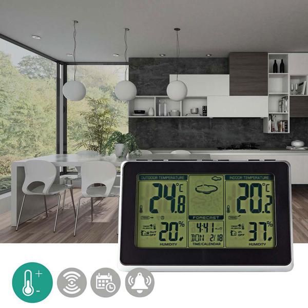 Station Météo Numérique Sans Fil - Capteur Extérieur Multifonction - Affichage LCD - Température Int/Ext, Prévisions Météo & Réveil