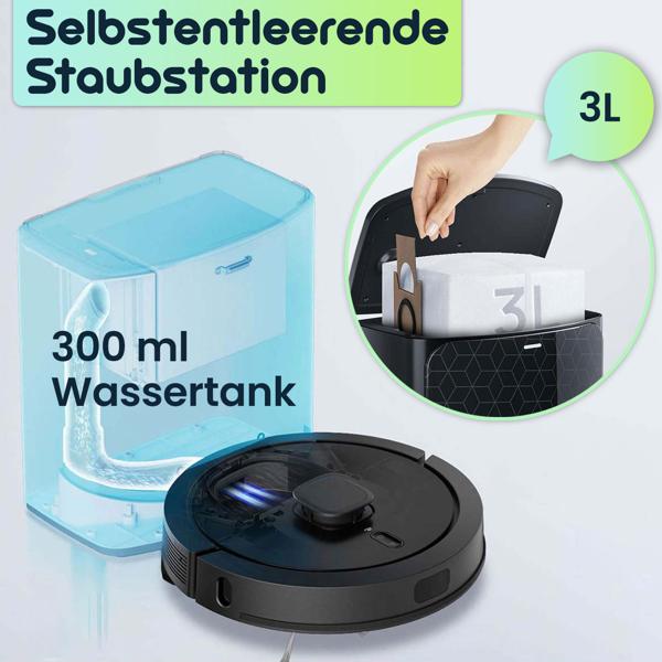 Saugroboter mit Wischfunktion, SmartLife App-Steuerung, Ladestation, Laser-Navigation, für Hartböden (Laminat, Parkett, Fliesen), Teppiche, Haare
