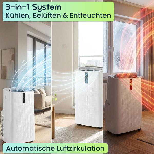 Mobile Klimaanlage mit 12.000 BTU, leistungsstark & leise, mit Entfeuchter, Timer & App-Steuerung, auf Rollen für flexiblen Einsatz in jedem Raum