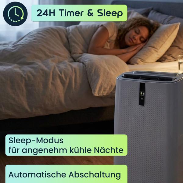 Mobile Klimaanlage mit 12.000 BTU, leistungsstark & leise, mit Entfeuchter, Timer & App-Steuerung, auf Rollen für flexiblen Einsatz in jedem Raum