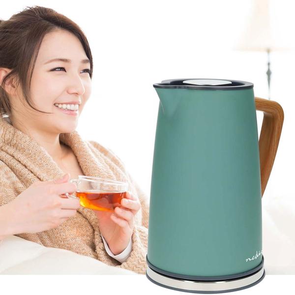 Bouilloire électrique design - 1.7L, 2200W, vert menthe - Acier inoxydable Soft-Touch, pivotante 360°, filtre anticalcaire, protection surchauffe, sans fil