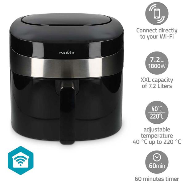 1800W XL Heissluftfritteuse mit App & Touch-Display. 7,2 l, Back- und Grillfunktion, schwarz - Maximale Vielseitigkeit & leicht zu Reinigen