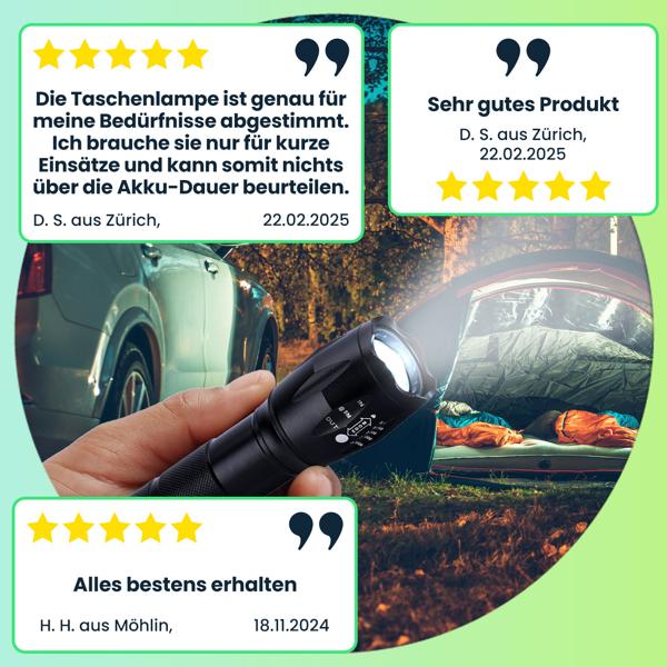 Besonders helle 2in1 LED-Taschenlampe (260 lm) plus Powerbank zum Laden von Smartphones, 1800mAh Li-Ion-Akku, IP44, wiederaufladbar, 3 Leuchtmodi