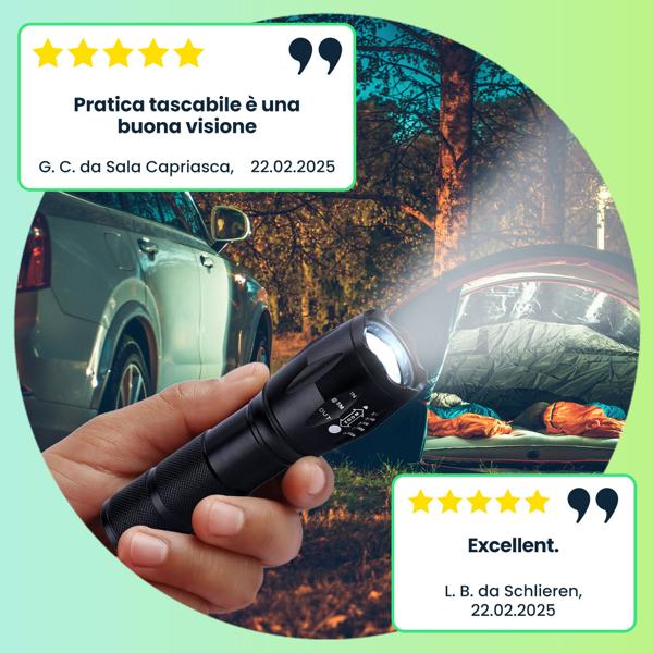 Lampe de poche LED 2 en 1 (260 lm) et batterie de secours pour charger des smartphones, batterie lithium-ion 1800 mAh, IP44, rechargeable, 3 modes d’éclairage