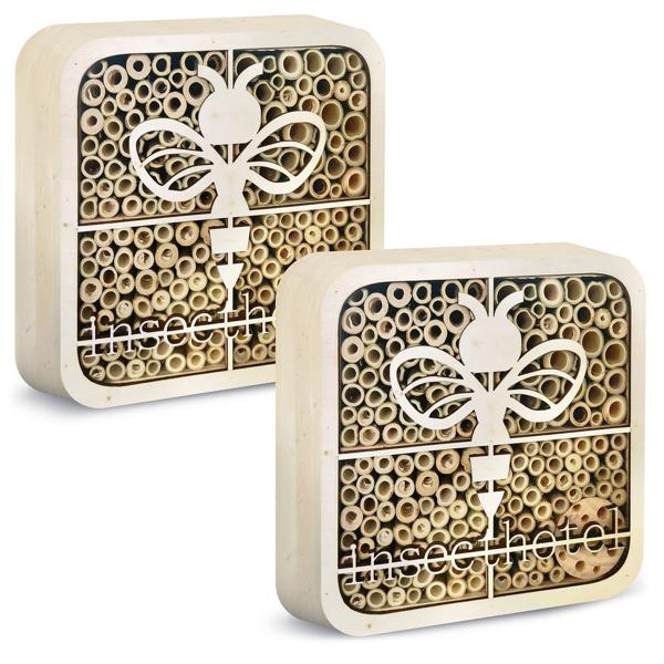 Hôtel à insectes "Abeille" Lot de 2 - Abri sûr pour abeilles sauvages, adapté aux enfants - Bois naturel FSC, 20x20x7cm