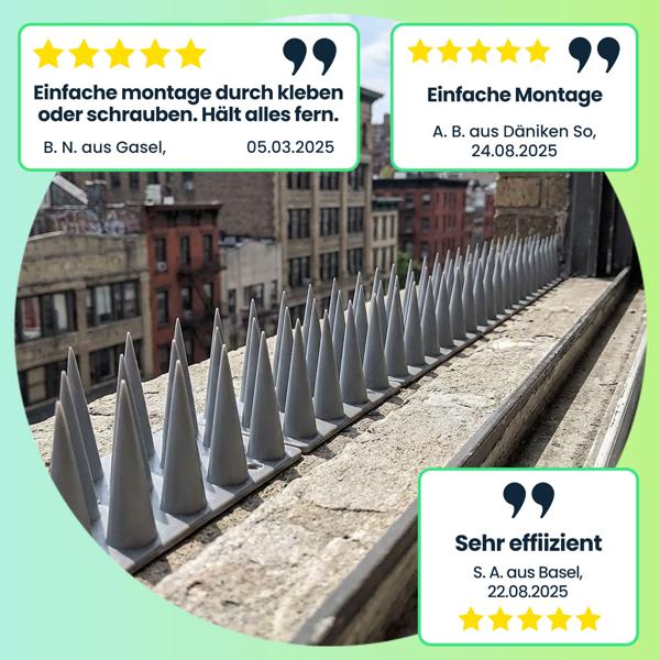 Taubenspikes 5,4m – effektive Anti-Vogel-Spikes in Grau , je 45 cm – wetterfest, einfach zu montieren – Schutz vor Vögeln auf Balken & Fensterbänken