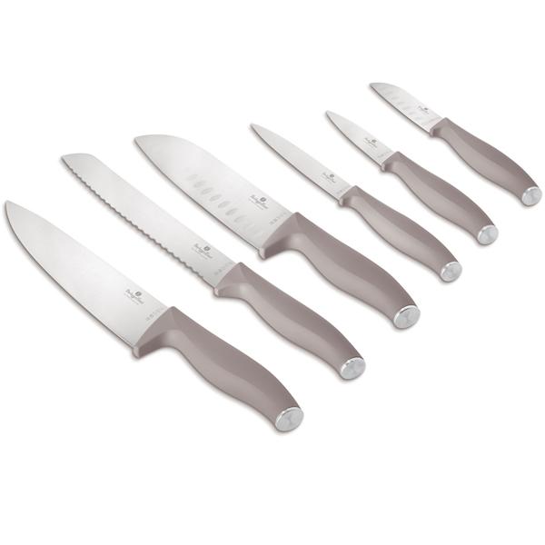 6-tlg. Design Messerset, Edelstahl, Griffe taupe-farben – Handgeschärft, ergonomische Soft-Griffe, trendiges Küchenmesser-Set