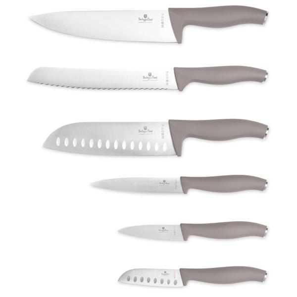 6-tlg. Design Messerset, Edelstahl, Griffe taupe-farben – Handgeschärft, ergonomische Soft-Griffe, trendiges Küchenmesser-Set