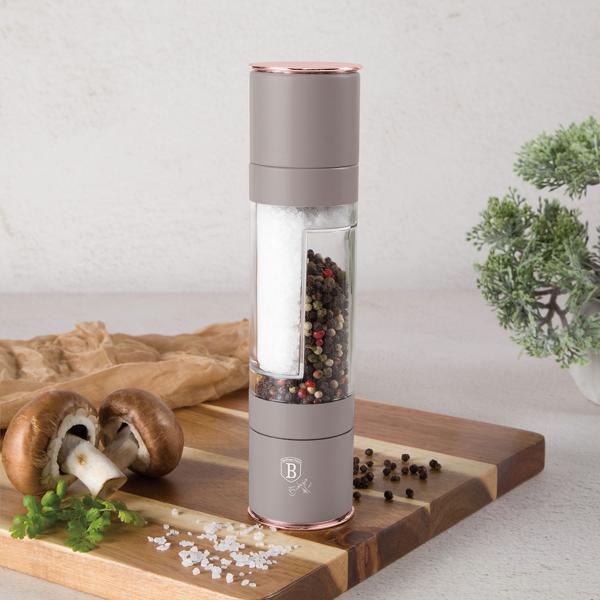 Moulin à sel et poivre 2 en 1 - Taupe mat- Broyeur céramique pour sel poivre herbes- Design élégant intemporel - Recharge facile