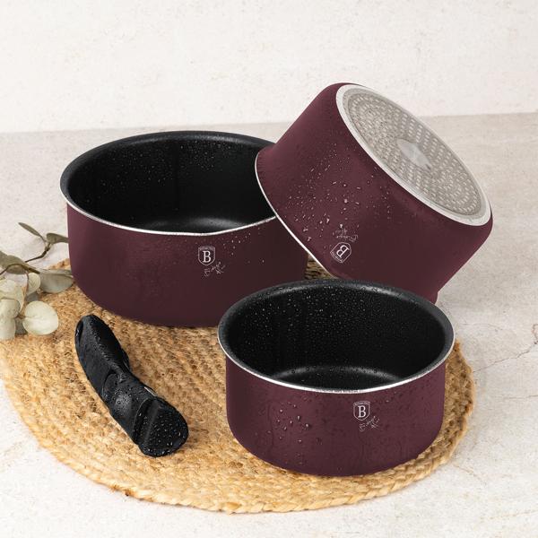 Pfannen-Set (12-tlg.) aus geschmiedetem Aluminium – Bratpfannen & Töpfe mit abnehmbarem Griff, Titanbeschichtung, Glasdeckeln und Smart Lids