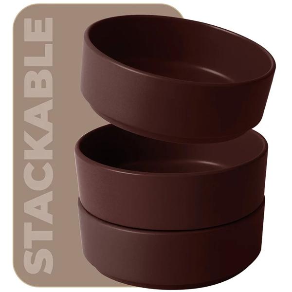 18-tlg. Steingut Geschirrset, Matt-Bordeaux, 6 Personen: Speise-, Dessertteller, Schalen, edles Design für stilvolle Mahlzeiten, modern und elegant