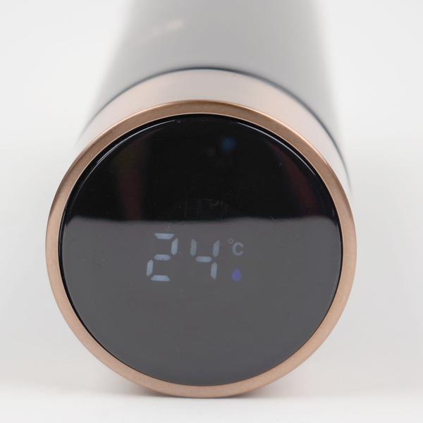 Bottiglia termica con display della temperatura (450 ml, acciaio inox): nero oro rosa, per la temperatura delle bevande in viaggio, mantiene a lungo il calore e il freddo
