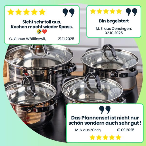 Hochwertiges 4-teiliges Kochtopf-Set aus Edelstahl mit Glasdeckeln, Ø16/18/20/24 cm – langlebig, robust & ideal für alle Herdarten, inkl. Induktion