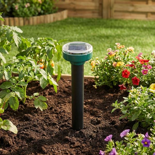 4er Set Maulwurf- und Wühlmaus-Vertreiber, Erdspiesse, solarbetrieben, bis 2.800 m², IP44, umweltschonend, ohne Chemie, schnelle Ergebnisse