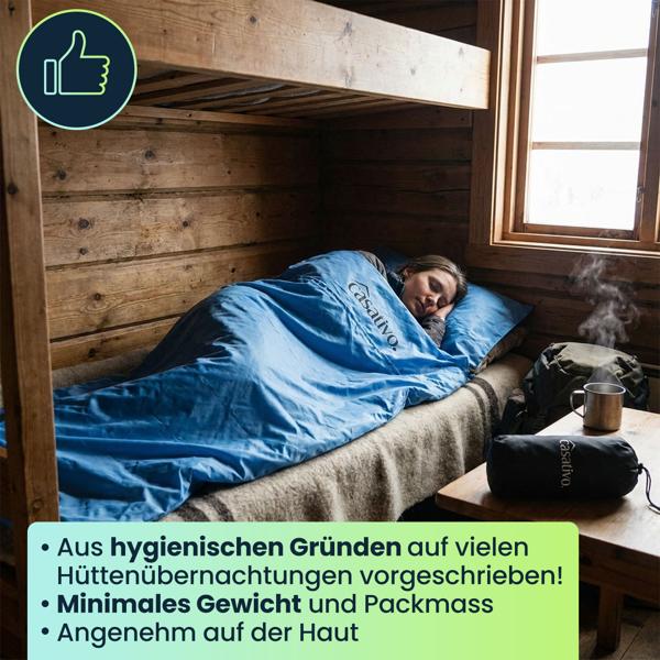 Ultraleichter Hüttenschlafsack, atmungsaktive Mikrofasern, nur 200g, inkl. Nylon Kompressionsbeutel, Schlafsack für Camping, Reise, Hotels