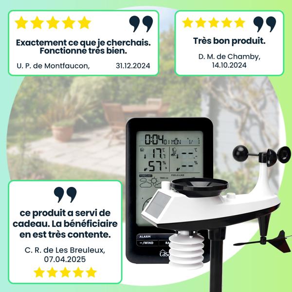 Station météo sans fil professionnelle avec capteur solaire extérieur – précipitations, vent, humidité et prévisions météo: affichage de toutes les données importantes