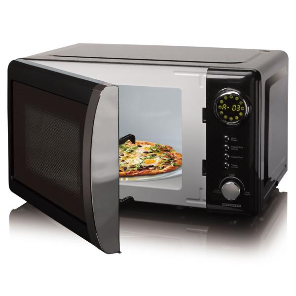 Elegante microonde vintage, 20 litri, 700 watt, 5 livelli, nero. Robusto forno a microonde retrò, ideale per il look della cucina moderna
