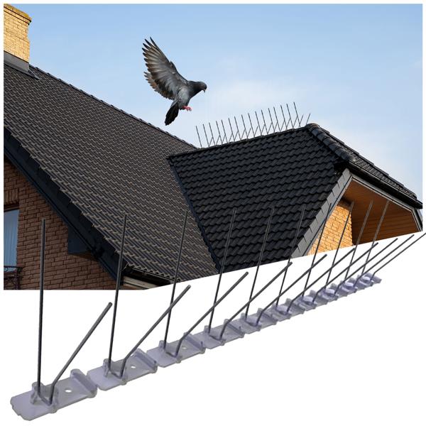 10er-Set Spikes zur Taubenabwehr, 2-reihig mit Edelstahl-Spitzen, 5 m