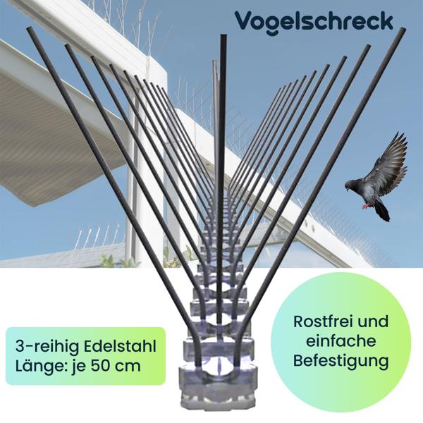 Effektive 5er-Set Taubenabwehr Spikes, 3-reihig Edelstahl, 2,5m - individuell anpassbar - Robuste Spitzen für optimalen Vogelschutz