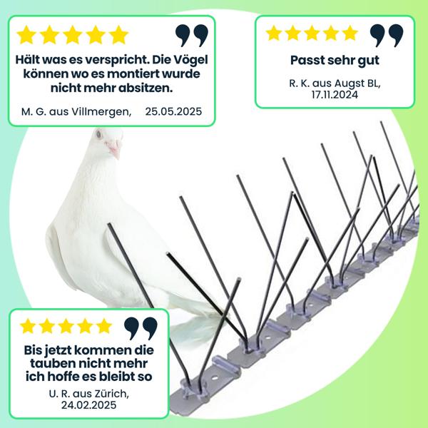Effektives 10er-Set Spikes zur Taubenabwehr – 3-reihig mit rostfreien Edelstahl-Spitzen, 5 m Länge, wetterfest & langlebig, für Balkon, Dach & Fenster