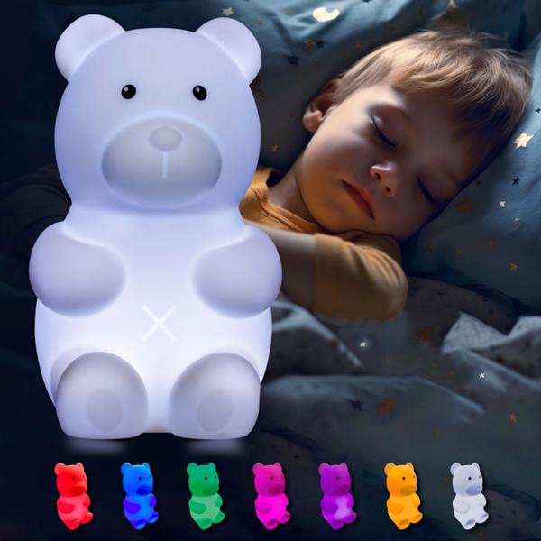 2er-Set LED Nachtlicht "Basti der Bär" - Einschlafhilfe & Stilllicht für Kinder/Babies - RGB Farbwechsel, Touch-Steuerung, batteriebetrieben, 30.000h Lebensdauer
