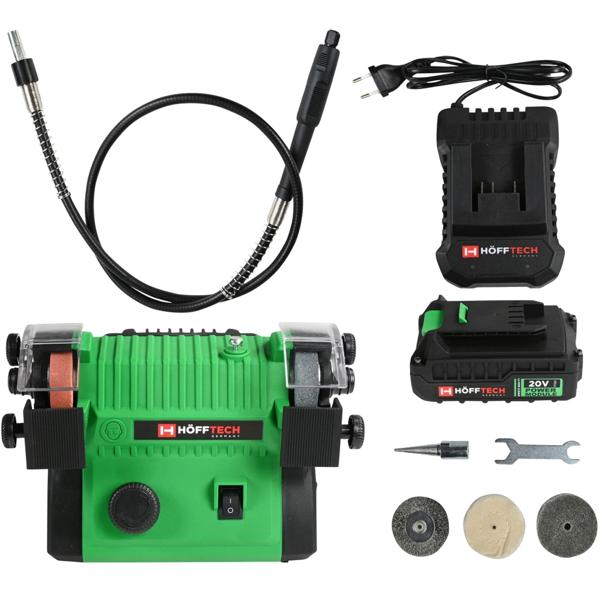 Kabelloser Akku-Doppelschleifer mit Schleif- & Polierscheiben – Schärft Messer, Bohrer & Scheren, mobil & flexibel 