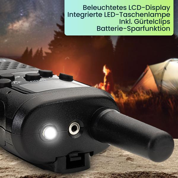 Walkie Talkie, 4er-Set PMR-Funkgerät mit VOX, Taschenlampe, 10km Reichweite, 8 Kanäle, für Abenteuer, Camping und Wandern, für Erwachsene und Kinder