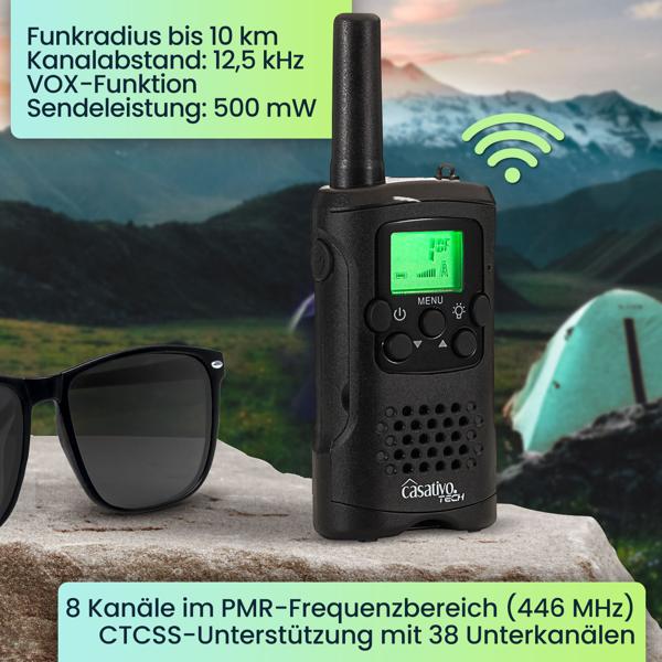 Walkie Talkie, 4er-Set PMR-Funkgerät mit VOX, Taschenlampe, 10km Reichweite, 8 Kanäle, für Abenteuer, Camping und Wandern, für Erwachsene und Kinder