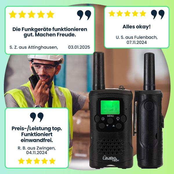 Walkie Talkie, 4er-Set PMR-Funkgerät mit VOX, Taschenlampe, 10km Reichweite, 8 Kanäle, für Abenteuer, Camping und Wandern, für Erwachsene und Kinder