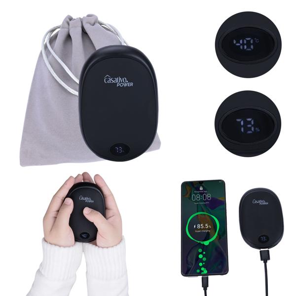 2er-Set Zuverlässiger 2in1 USB Handwärmer mit Powerbank Funktion, 10.000 mAh, schwarz, warme Hände und gleichzeitig das Smartphone laden