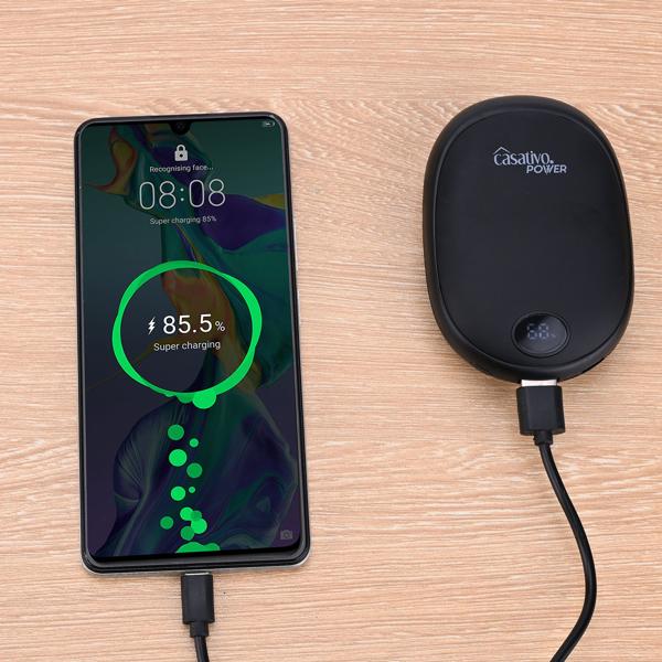 2er-Set Zuverlässiger 2in1 USB Handwärmer mit Powerbank Funktion, 10.000 mAh, schwarz, warme Hände und gleichzeitig das Smartphone laden