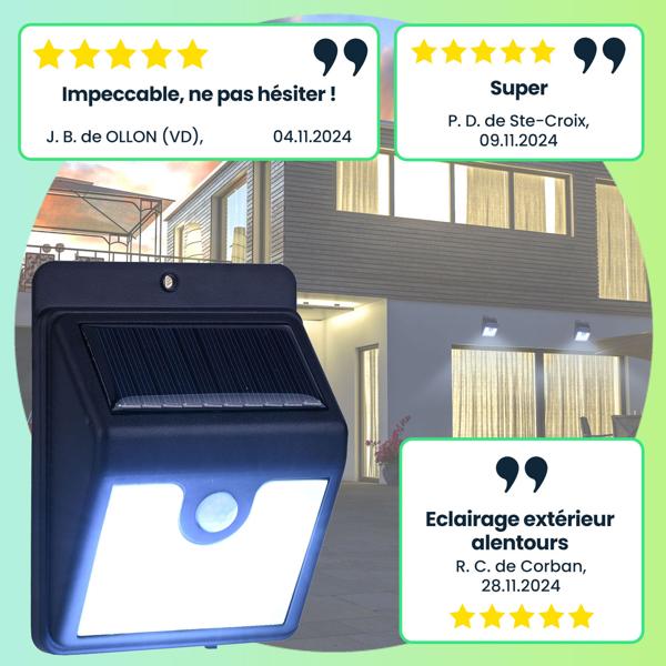 2 Projecteurs Extérieurs Solaires LED - Détecteur Mouvement & Veilleuse IP44 - Éclairage Puissant 50lm - Sécurité Maison Jardin - 80h Autonomie