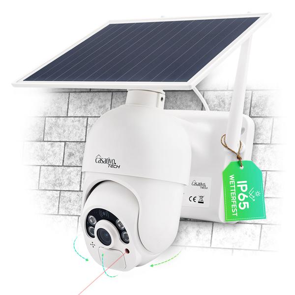 2er-Set Smarte Überwachungskamera, Solar / kabellos, Pan-Tilt, FullHD, Solar Panel, PIR Sensor, Aussen, Nachtsicht, 2-Wege-Audio/ Video, IP66, weiss