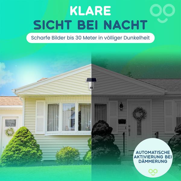 2er-Set Smarte Überwachungskamera, Solar / kabellos, Pan-Tilt, FullHD, Solar Panel, PIR Sensor, Aussen, Nachtsicht, 2-Wege-Audio/ Video, IP66, weiss