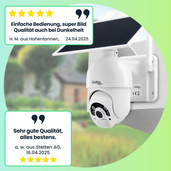 2er-Set Smarte Überwachungskamera, Solar / kabellos, Pan-Tilt, FullHD, Solar Panel, PIR Sensor, Aussen, Nachtsicht, 2-Wege-Audio/ Video, IP66, weiss