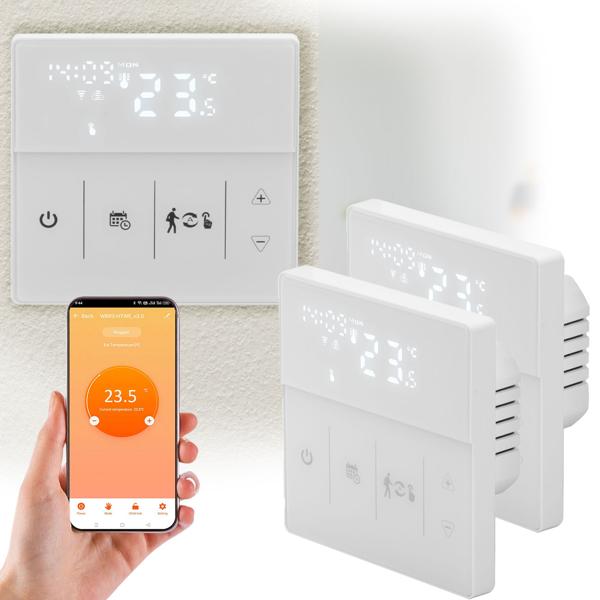 2er-Set WLAN-Thermostat für Fussbodenheizungen - App- & Sprachsteuerung, Heizkosten senken, 2 Sensoren - Alexa/Google/Siri, 230V, weiss