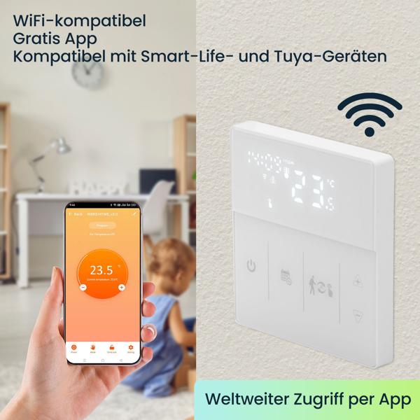 4er WLAN-Thermostat-Set für Fussbodenheizung - App- & Sprachsteuerung (Alexa/Google/Siri) - Fenster-offen-Erkennung - 2 Sensoren - weiss