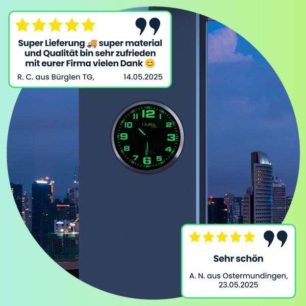 Moderne Funk Wanduhr, 30 cm, Aluminium, Quarz-Uhrwerk, leise, nachleuchtend, silber-schwarz -Präzise Zeit, stilvolle Wanduhr für Büro & Heim