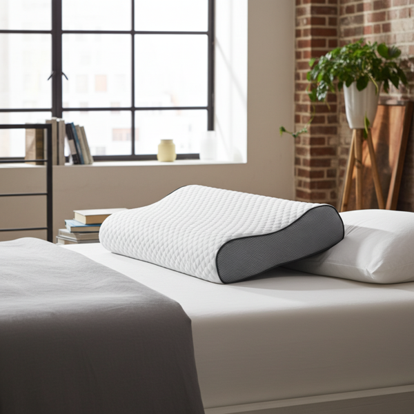 Ergonomisches Memory-Foam-Kopfkissen 60x40 cm – weiss-grau, atmungsaktiv & druckentlastend – Erholsamer Schlaf &  Nackenstütze