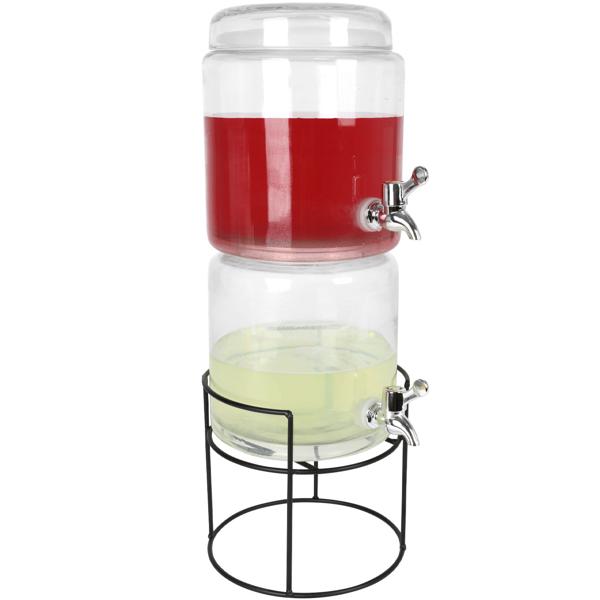Doppel-Getränkespender (2x 3,8L) mit Zapfhahn + Ständer - für Party, Garten, Buffet - Stilvoll Limonade, Saft, Wasser, Cocktails servieren