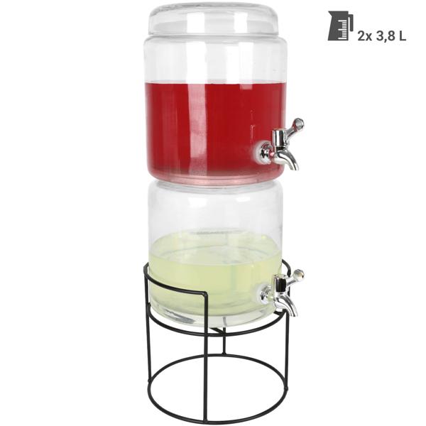 Doppel-Getränkespender (2x 3,8L) mit Zapfhahn + Ständer - für Party, Garten, Buffet - Stilvoll Limonade, Saft, Wasser, Cocktails servieren