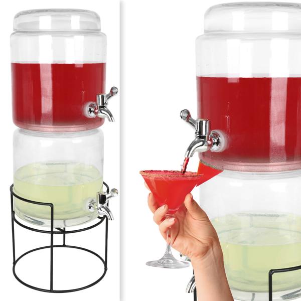 Doppel-Getränkespender (2x 3,8L) mit Zapfhahn + Ständer - für Party, Garten, Buffet - Stilvoll Limonade, Saft, Wasser, Cocktails servieren
