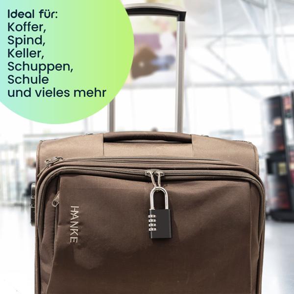 2er Spar Set Zahlenschloss - Vorhängeschloss aus Aluminium, Bügel aus Stahl, 4-stellig, schwarz, robust und sicher, ideal für Koffer, Spind, Keller, Schuppen, Schule